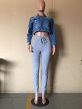 Plus Size Denim Ripped Full Sleeve Short Coat OD-8455