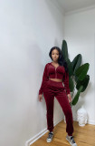 Solid Velvet Hooded Long Sleeve 2 Piece Pants Set YS-8826