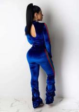 Sexy Velvet Long Sleeve Backless 2 Piece Pants Set OM-1271