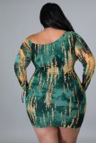 Plus Size Sexy Printed Off Shoulder Drawstring Mini Dress NNWF-7308