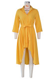 Solid 3/4 Sleeve Irregular Shirt Dress ZSD-0420