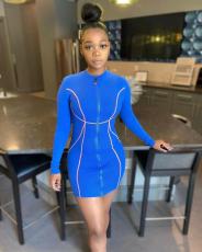 Casual Long Sleeve Zipper Mini Dress OM-1270