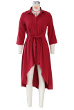 Solid 3/4 Sleeve Irregular Shirt Dress ZSD-0420