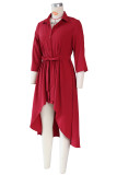 Solid 3/4 Sleeve Irregular Shirt Dress ZSD-0420