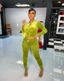 Solid Velvet Long Sleeve Two Piece Pants Set MIL-L268