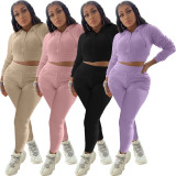 Solid Hooded Long Sleeve Two Piece Pants Set MIL-L269