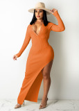 Solid Ribbed Backless High Split Slim Maxi Dress TR-1176