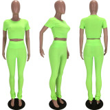 Solid Short Sleeve Two Piece Pants Set LM-8285