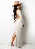 Solid Ribbed Backless High Split Slim Maxi Dress TR-1176