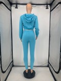 Casual Sports Solid Zipper Hoodie 2 Piece Suits GLF-10028