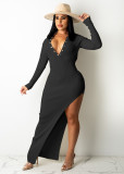 Solid Ribbed Backless High Split Slim Maxi Dress TR-1176