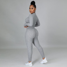 Solid Long Sleeve Two Piece Pants Set TE-4333