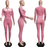 Solid Velvet Long Sleeve Two Piece Pants Set MIL-L268