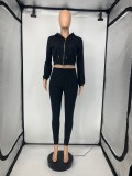 Casual Sports Solid Zipper Hoodie 2 Piece Suits GLF-10028
