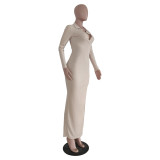 Solid Ribbed Backless High Split Slim Maxi Dress TR-1176