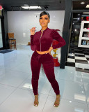 Solid Velvet Long Sleeve Two Piece Pants Set MIL-L268
