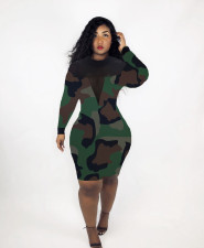 Sexy Printed Mesh Patchwork Long Sleeve Dress LM-8284