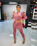 Solid Velvet Long Sleeve Two Piece Pants Set MIL-L268
