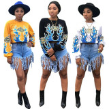 Casual Printed Long Sleeve O Neck Sweatshirt Top GLF-10046