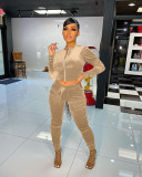 Solid Velvet Long Sleeve Two Piece Pants Set MIL-L268