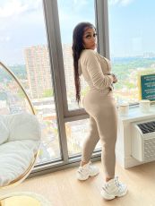Solid Hooded Long Sleeve Two Piece Pants Set MIL-L269