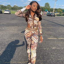 Sexy Printed Long Sleeve Bodysuit+Pants 2 Piece Sets WSYF-5903