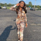 Sexy Printed Long Sleeve Bodysuit+Pants 2 Piece Sets WSYF-5903