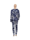 Casual Printed Hooded Long Sleeve 2 Piece Pants Set ZDF-31166