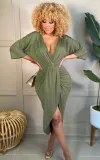 Sexy Solid V Neck Long Sleeve Midi Dress MXDF-6060