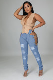 Denim Sexy Lace-Up Hollow Out Skinny Jeans Pants YYF-6620