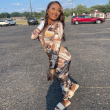 Sexy Printed Long Sleeve Bodysuit+Pants 2 Piece Sets WSYF-5903