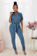 Denim Short Sleeve Sashes Jeans Jumpsuit LX-3510