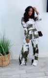 Casual Printed Long Sleeve Top Wide Leg Pants 2 Piece Suits QY-5261