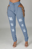 Denim Sexy Lace-Up Hollow Out Skinny Jeans Pants YYF-6620