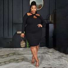 Plus Size Solid Long Sleeve Bodycon Dress PHF-13257