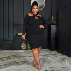Plus Size Solid Long Sleeve Bodycon Dress PHF-13257