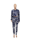 Casual Printed Hooded Long Sleeve 2 Piece Pants Set ZDF-31166