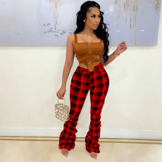 Casual Plaid Flared Stacked Pants YH-5243