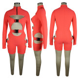 Sexy Hollow Out Long Sleeve Buckle Romper TE-4328