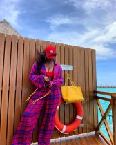 Casual Plaid Blouse And Wide Leg Pants 2 Piece Sets AMLF-1831