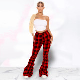 Casual Plaid Flared Stacked Pants YH-5243