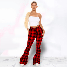 Casual Plaid Flared Stacked Pants YH-5243