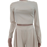 Solid Long Sleeve Wide Leg Pants Two Piece Suits TR-1179