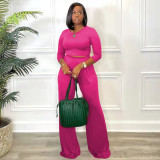 Solid Long Sleeve Wide Leg Pants Two Piece Suits TR-1179