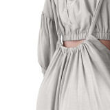 Solid Long Sleeve Top And Strap Wide Leg Pants 2 Piece Sets ASL-6511