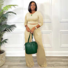 Solid Long Sleeve Wide Leg Pants Two Piece Suits TR-1179