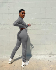 Casual Solid Long Sleeve Zipper Stracked Jumpsuit NYF-8086