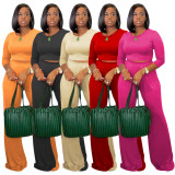 Solid Long Sleeve Wide Leg Pants Two Piece Suits TR-1179