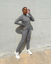 Casual Solid Long Sleeve Zipper Stracked Jumpsuit NYF-8086