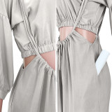 Solid Long Sleeve Top And Strap Wide Leg Pants 2 Piece Sets ASL-6511